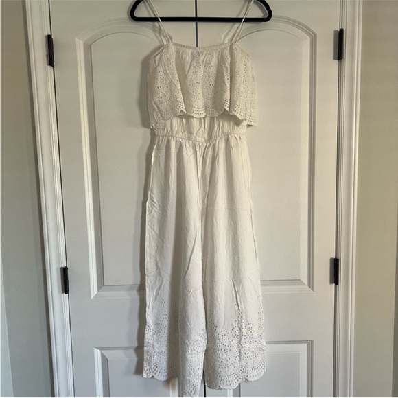 Topshop Boho Cottagecore White Eyelet Scalloped Jumpsuit Straight Leg Size 6 - Picture 3 of 15